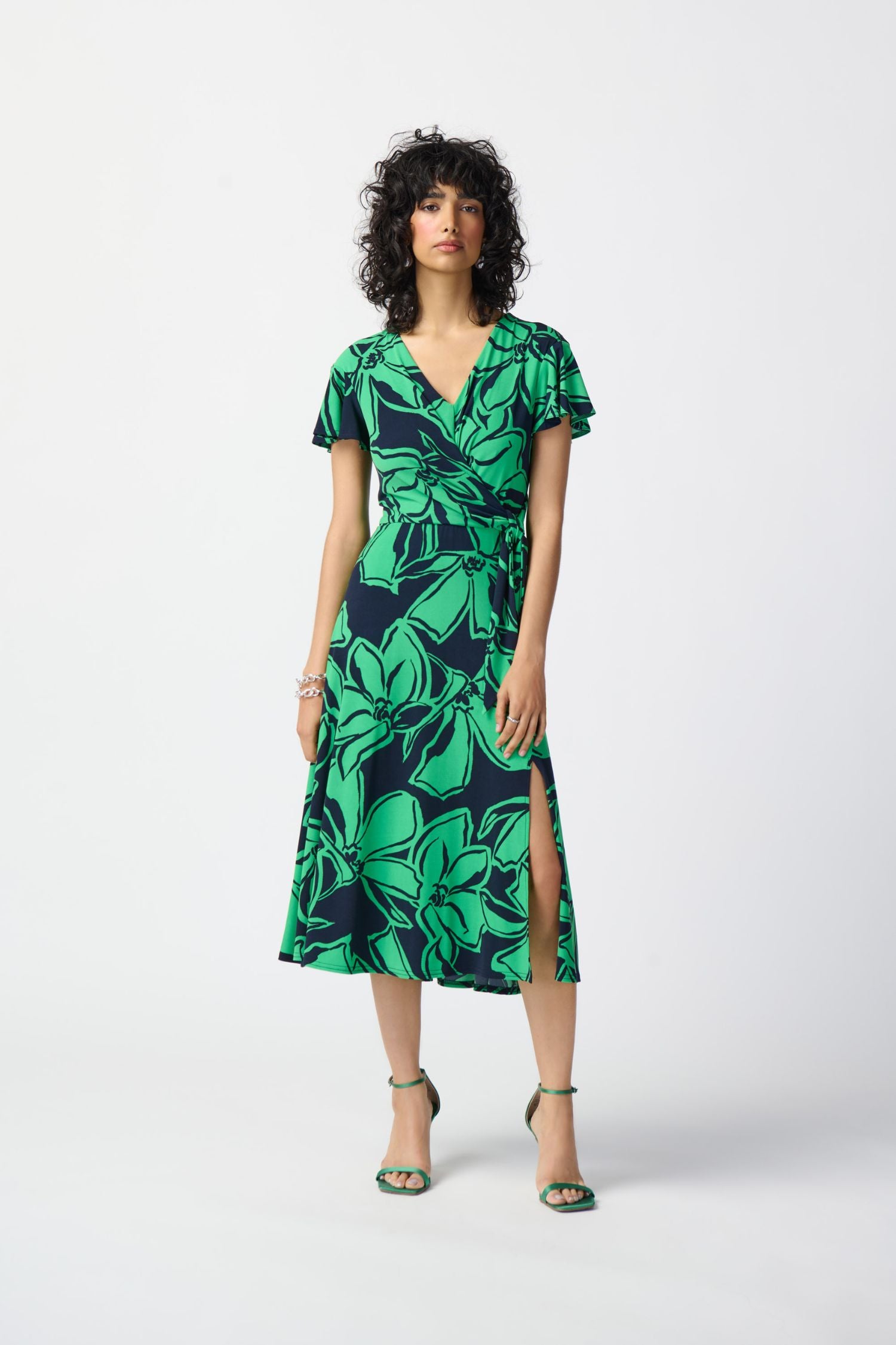 Joseph Ribkoff Floral Print Silky Knit Wrap Dress - Style 241052, front2