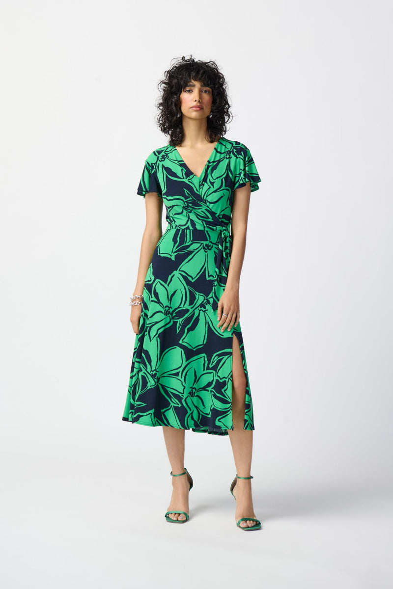 Joseph Ribkoff Floral Print Silky Knit Wrap Dress - Style 241052, front2