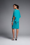 Joseph Ribkoff Signature Chiffon Overlay Dress - Style 223762, back, ocean blue