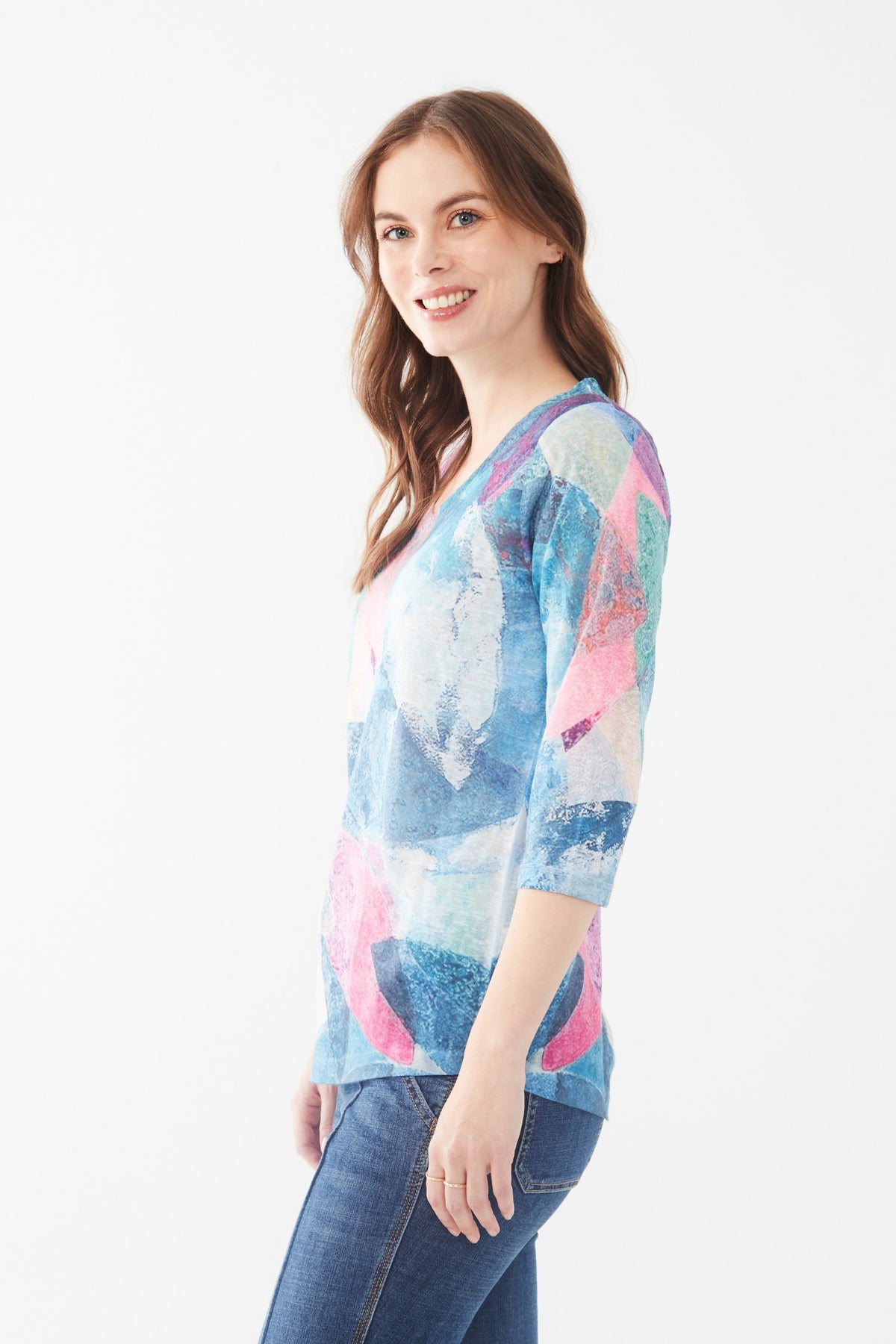 FDJ 3/4 Sleeve Abstract Print Top - Style 3276451, side