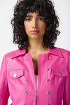 Joseph Ribkoff Foiled Suede Jacket With Metal Trims - Style 241911, closeup, pink