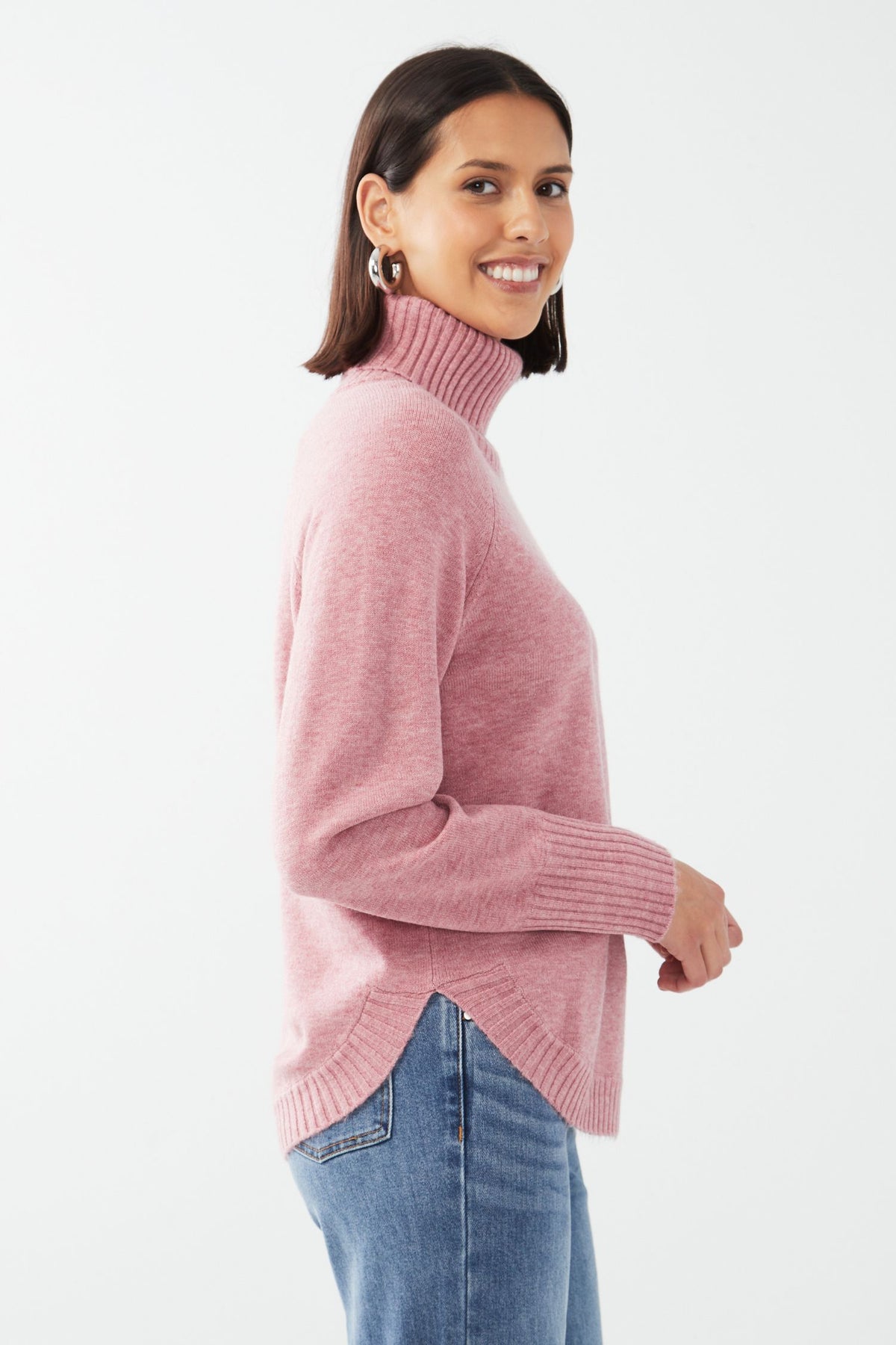 FDJ Turtleneck Shirttail Hem Sweater - Style 1515333, side, peony