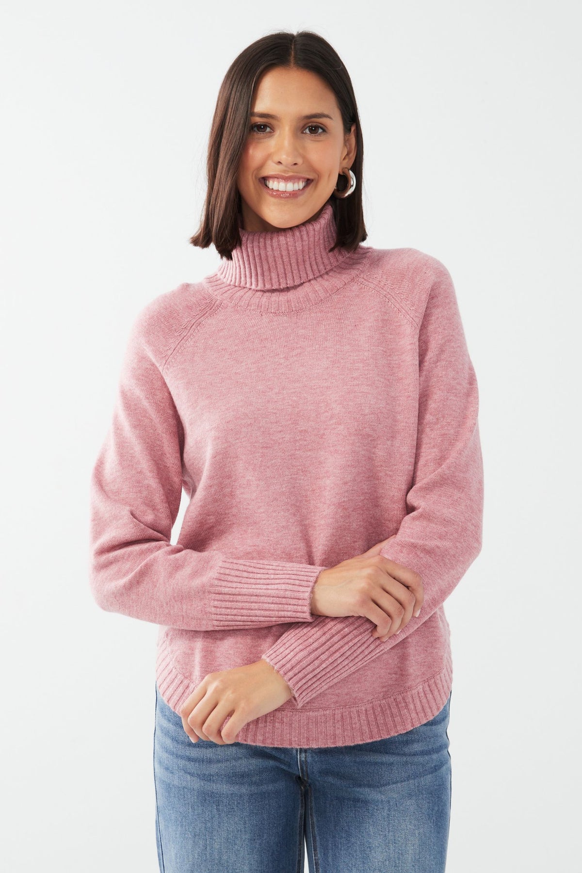 FDJ Turtleneck Shirttail Hem Sweater - Style 1515333, front, peony