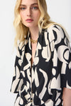 Joseph Ribkoff Abstract Print Woven Front Tie Blouse - Style 241098, front closeup