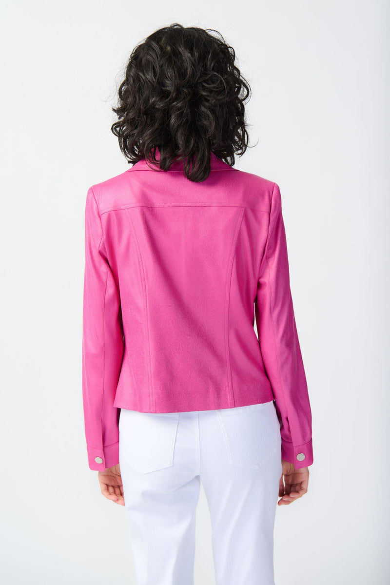 Joseph Ribkoff Foiled Suede Jacket With Metal Trims - Style 241911, back, pink