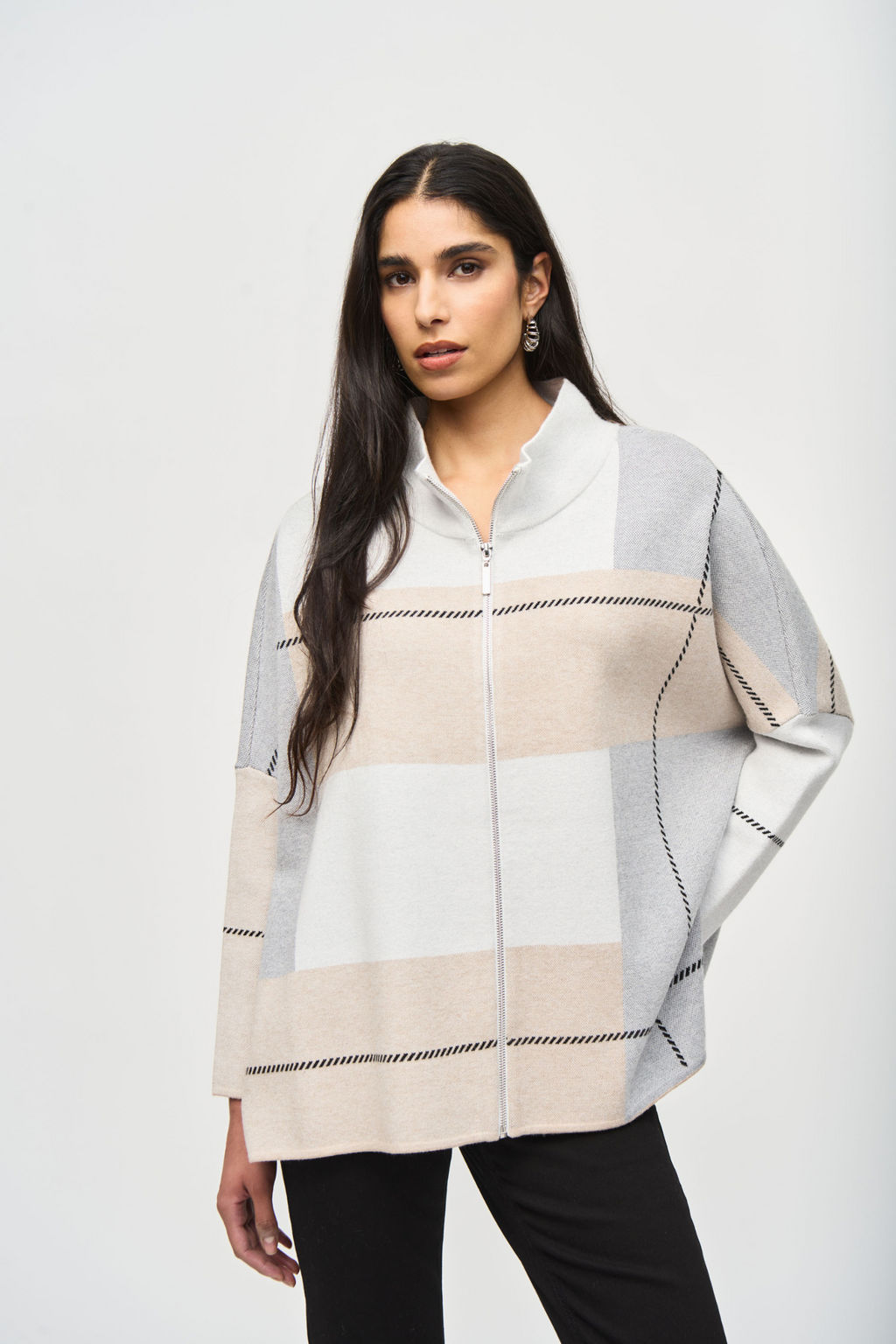Joseph Ribkoff Colour Block Jacquard Knit Cover Up Sweater Style 243 Close To You Boutique