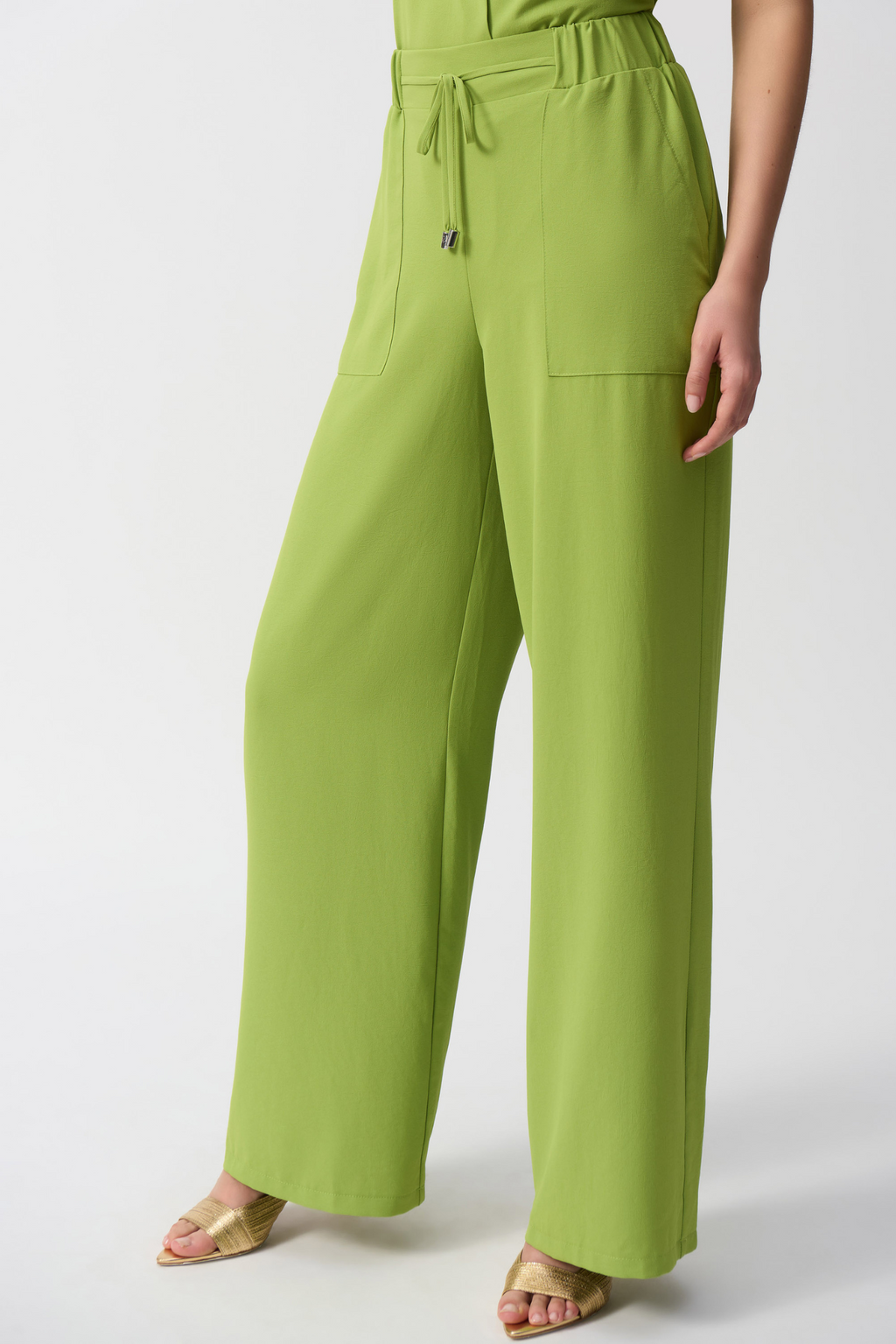 Joseph Ribkoff Textured Woven Wide-Leg Pants - Style 251185-GRN Joseph Ribkoff Textured Woven Wide-Leg Pants - Style 251185-GRN