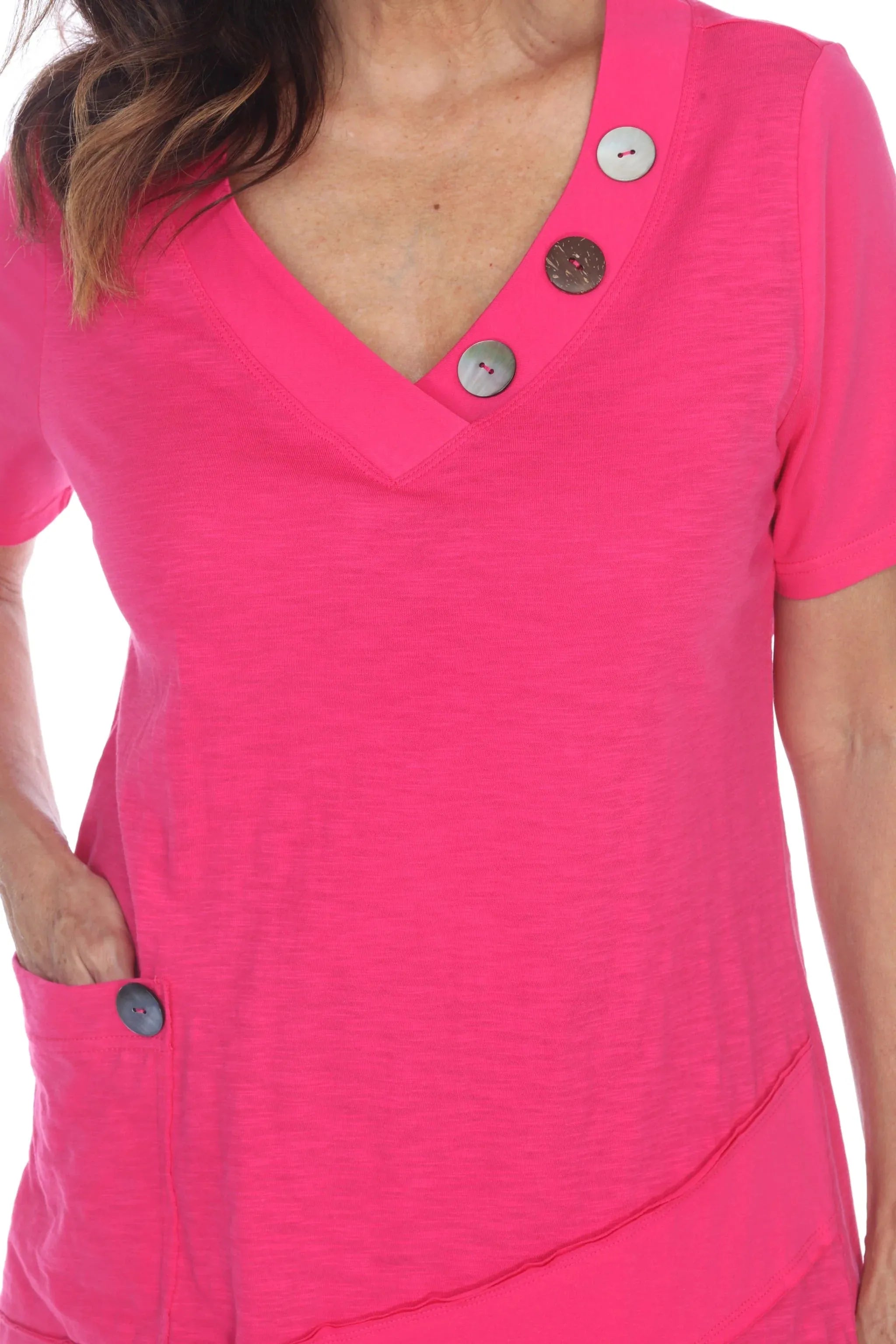 Neon Buddha Happy Place Tunic - Style 11952, V-neck, pink