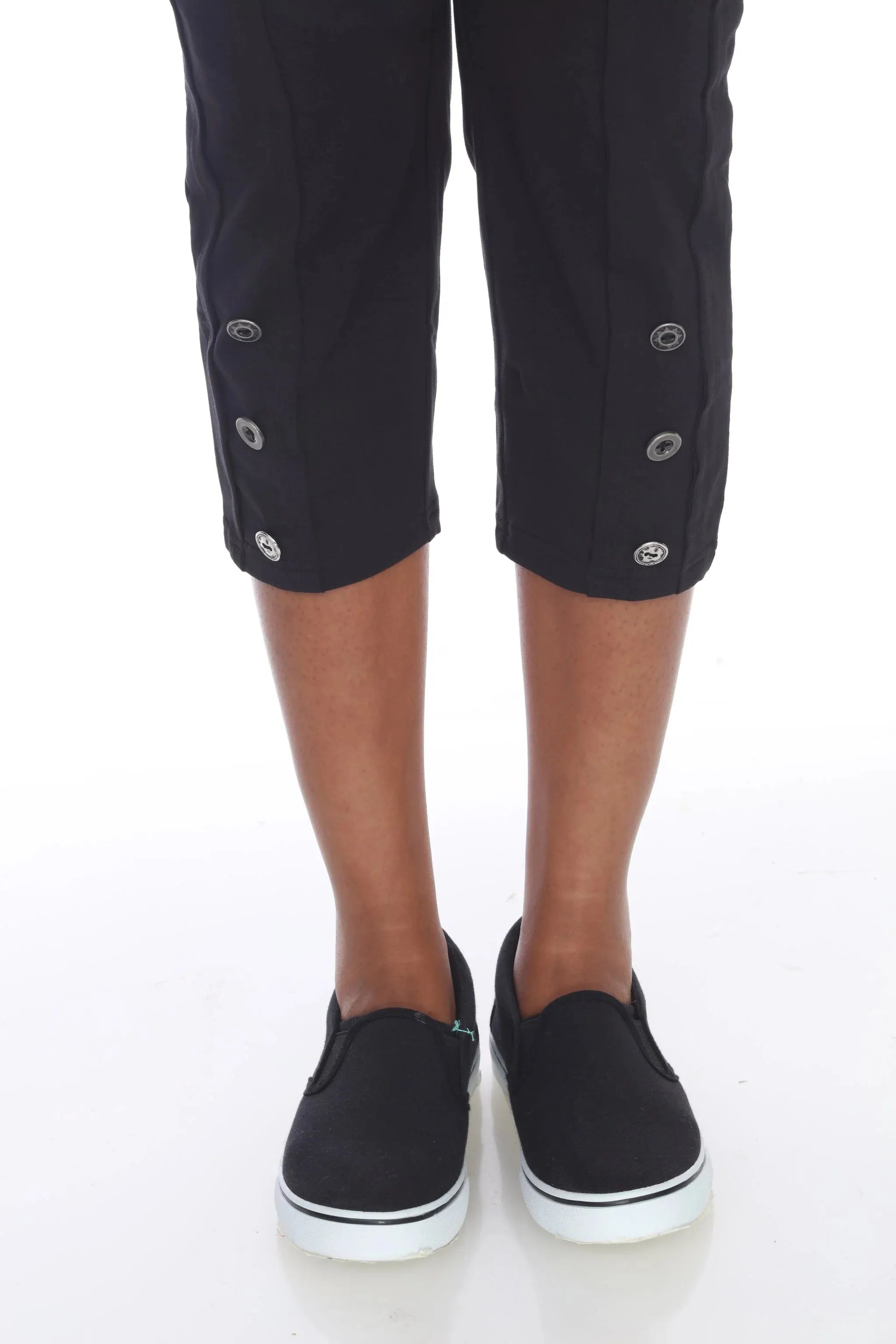 Neon Buddha Right Choice Capri - Style11954, hem and button detailing