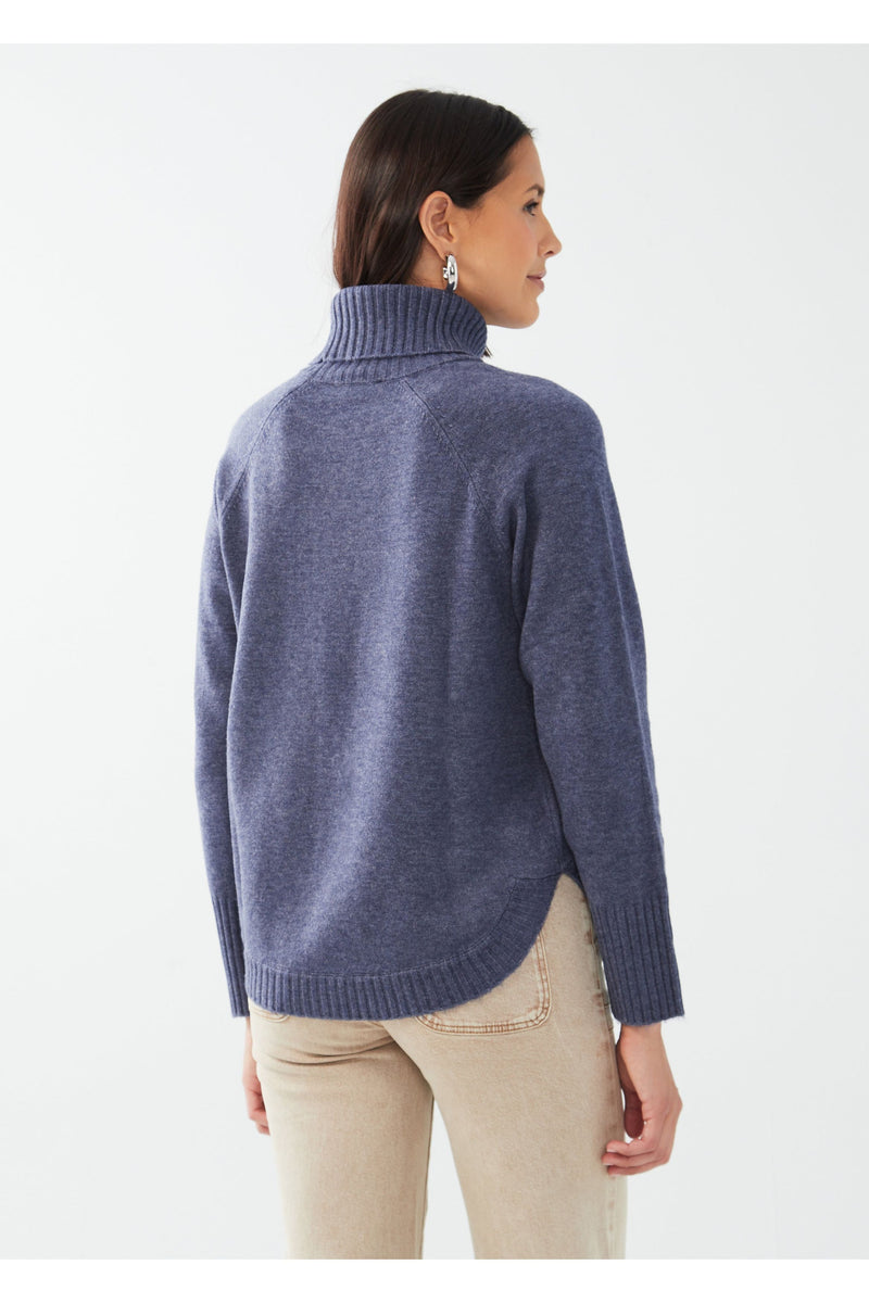 FDJ Turtleneck Shirttail Hem Sweater - Style 1515333, back, indigo