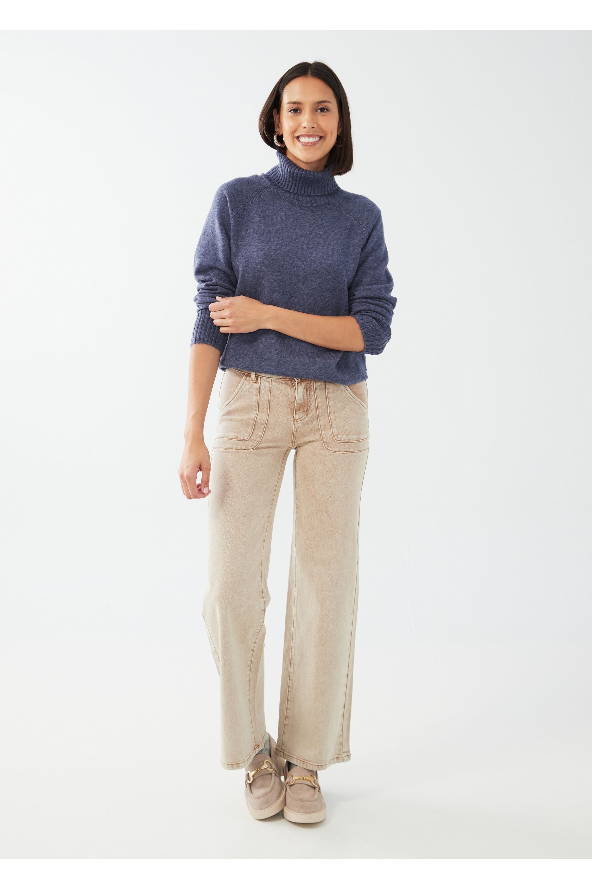 FDJ Turtleneck Shirttail Hem Sweater - Style 1515333, front2, indigo