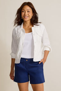 Front view of Tommy Bahama Linen Raw-Edge Jacket - Style TW510640 in white