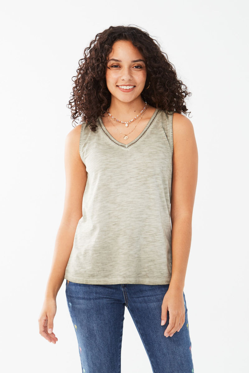 FDJ Sleeveless V-Neck Jersey Top - Style 3026476, front, fern