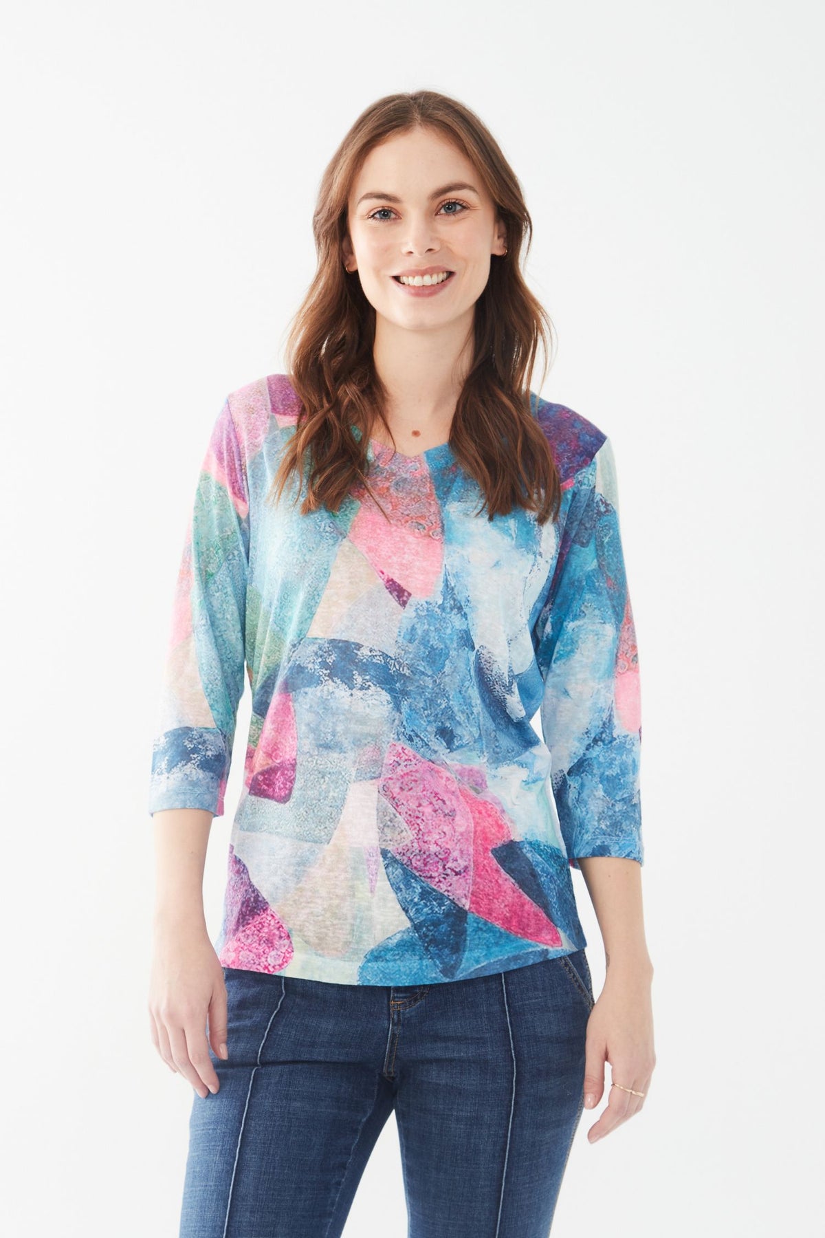 FDJ 3/4 Sleeve Abstract Print Top - Style 3276451, front