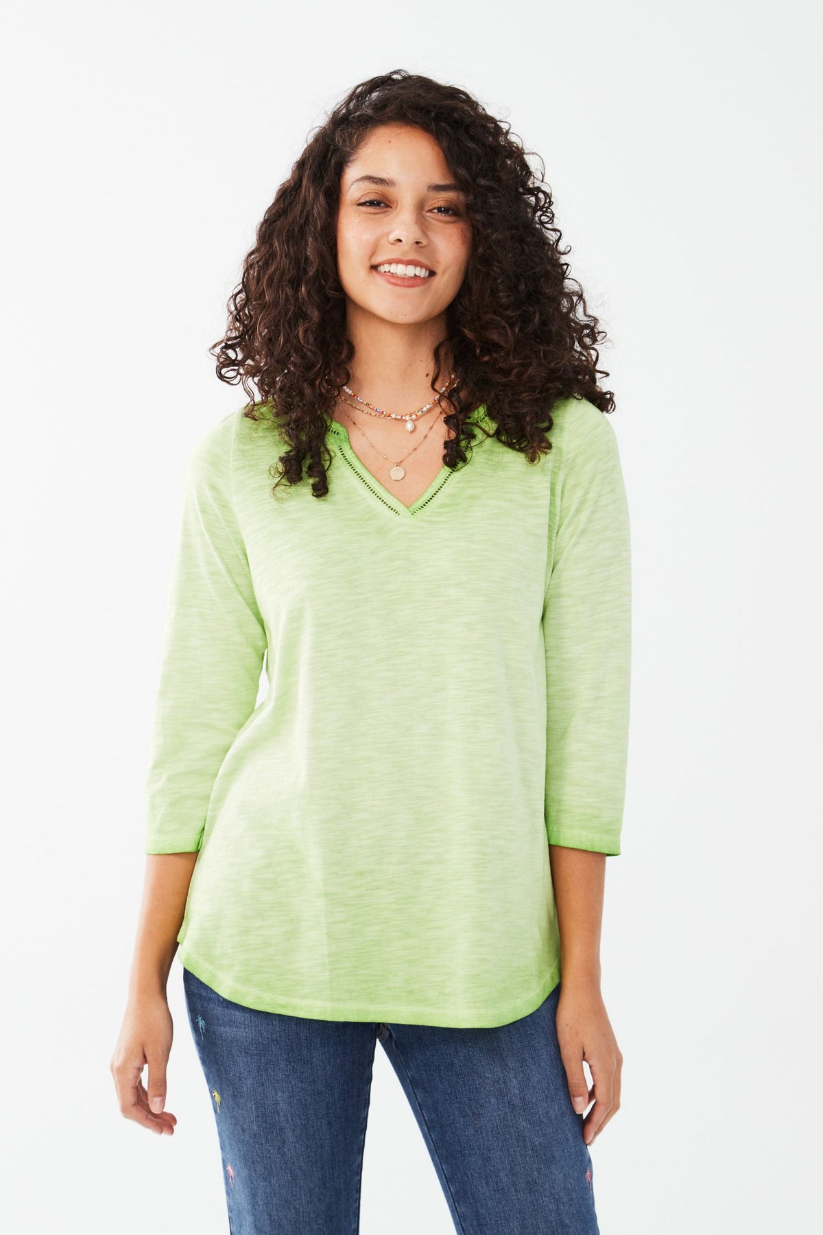 FDJ 3/4 Sleeve Top - Style 3107476, front, green