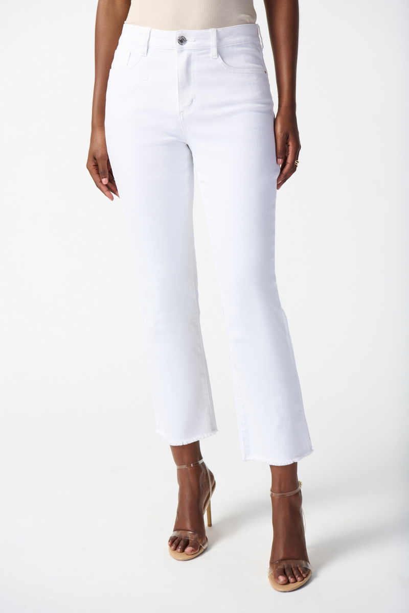 Joseph Ribkoff Denim Frayed Hem Straight Jeans - Style 242925, front