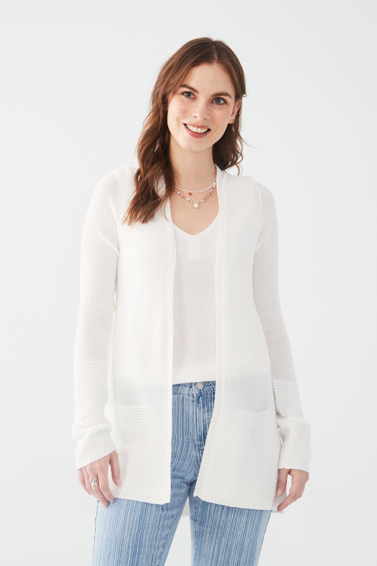 FDJ Open Front Textured Cardigan - Style 1144624, front, white