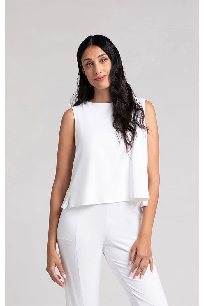Sympli Flared Shell Top - Style 21218, front, white