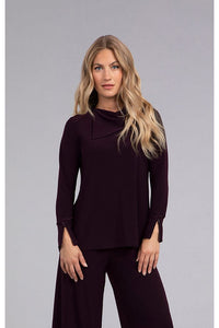 Sympli Fold-Over Neck Top - Style 22292-3, front, currant