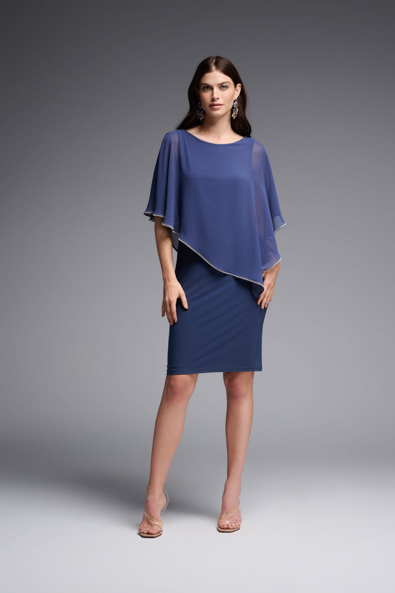 Joseph Ribkoff Signature Chiffon Overlay Dress - Style 223762, front, mineral blue