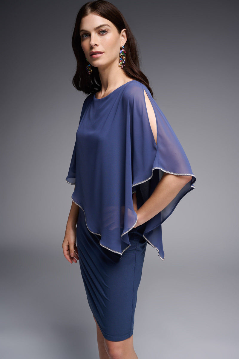 Joseph Ribkoff Signature Chiffon Overlay Dress - Style 223762, side, mineral blue