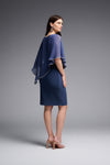 Joseph Ribkoff Signature Chiffon Overlay Dress - Style 223762, back, mineral blue