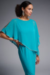Joseph Ribkoff Signature Chiffon Overlay Dress - Style 223762, side, ocean blue