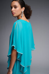 Joseph Ribkoff Signature Chiffon Overlay Dress - Style 223762, side2, ocean blue