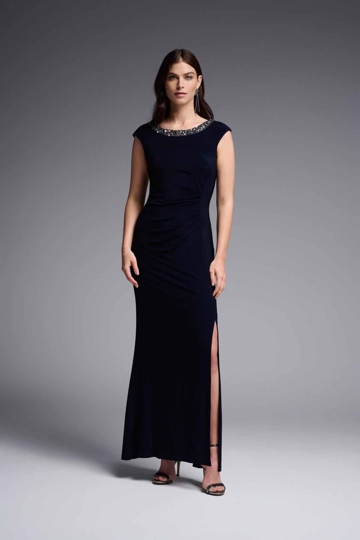 Joseph Ribkoff Signature Embellished Neckline Dress - Style 231709, front