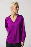 Joseph Ribkoff Notched Collar Satin Blouse - Style 233135, front, opulence