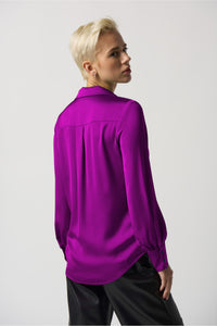 Joseph Ribkoff Notched Collar Satin Blouse - Style 233135, back, opulence