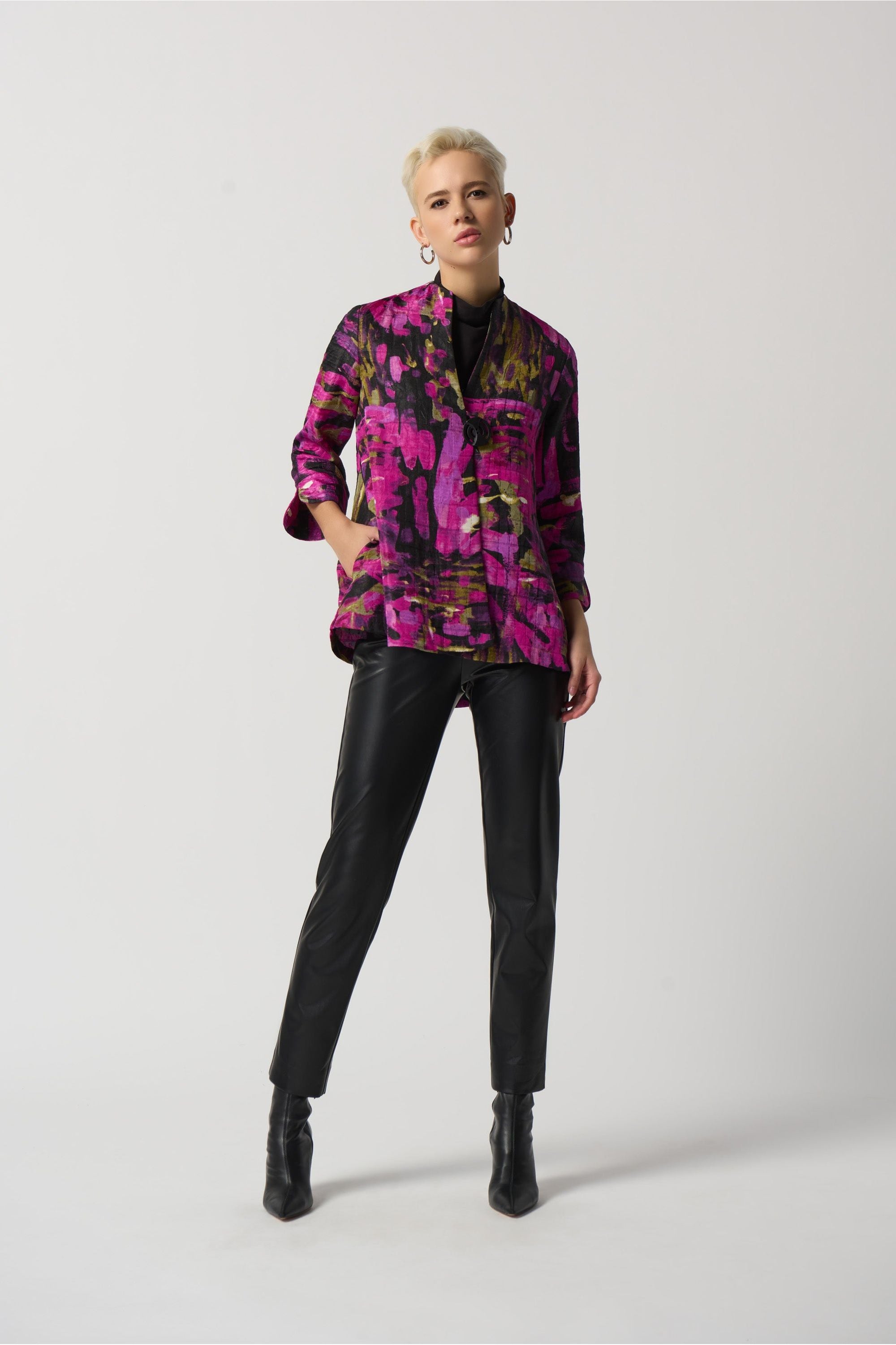 Joseph Ribkoff Abstract Print Trapeze Jacket - Style 233192, front2