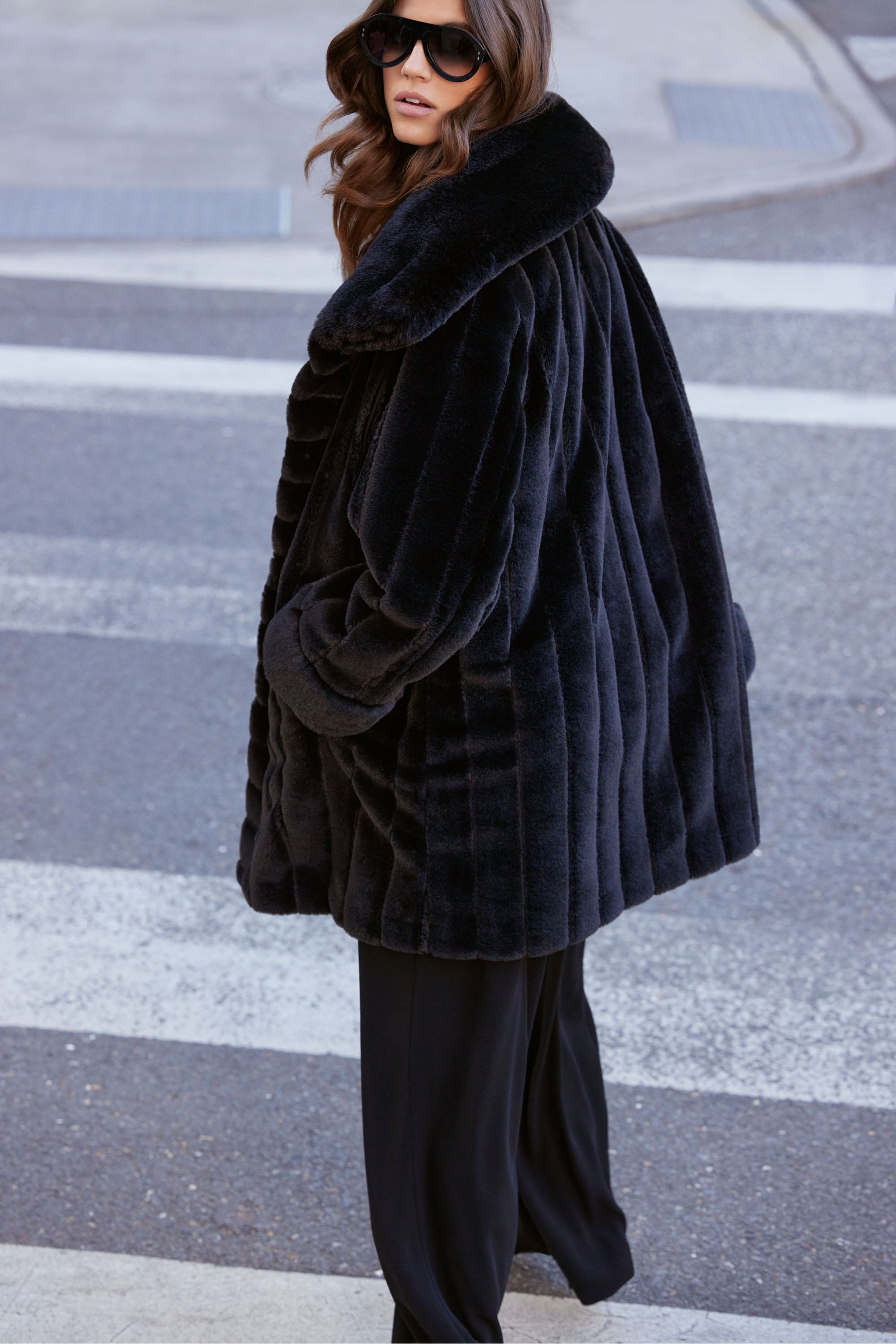 Joseph Ribkoff Faux Fur Reversible Puffer Coat - Style 233900, lifestyle