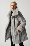 Joseph Ribkoff Faux Fur Reversible Puffer Coat - Style 233900, side open, silver