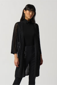 Joseph Ribkoff Perforated Long Knit Cover-Up - Style 233937, front, black