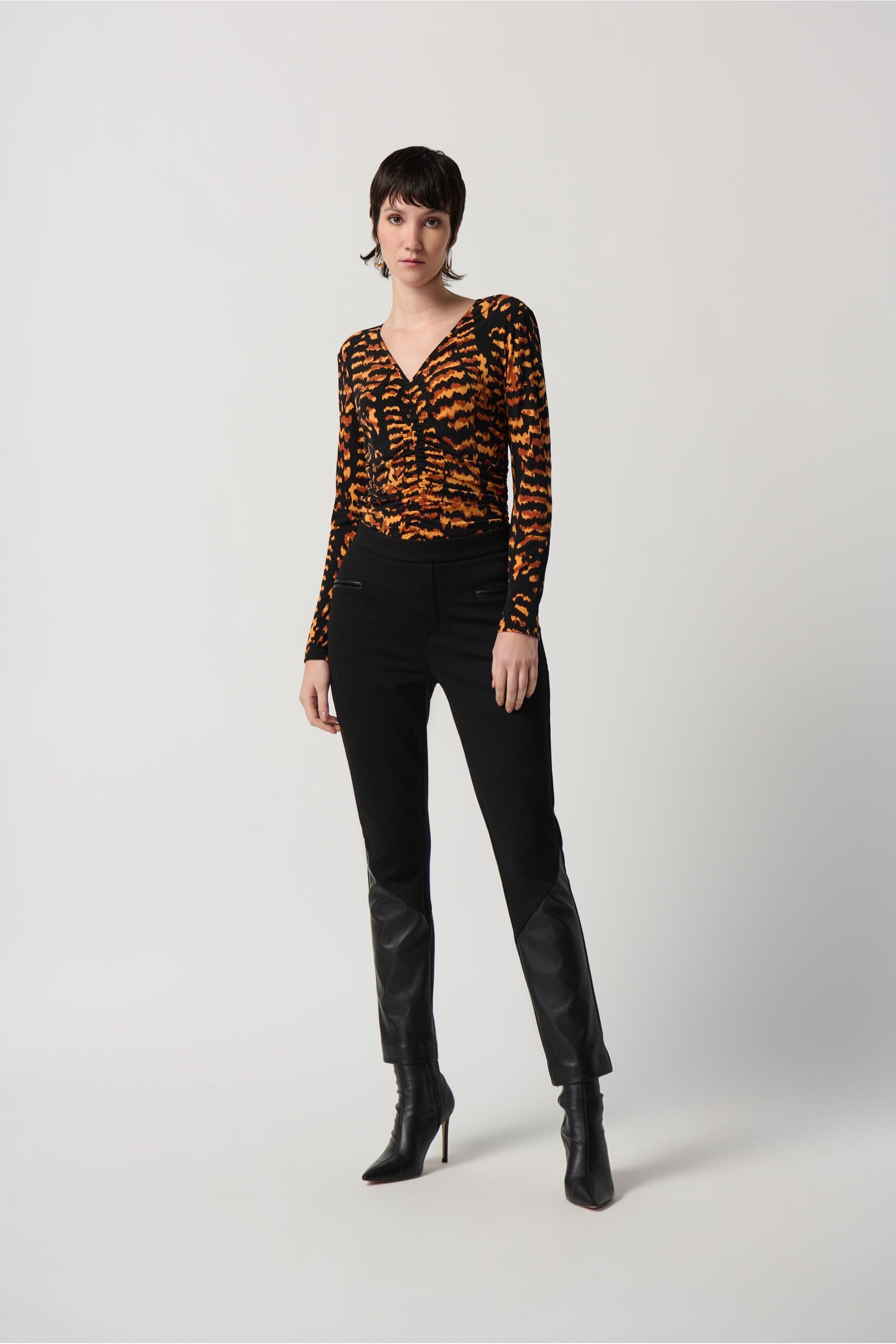 Joseph Ribkoff Heavy Knit And Faux Leather Pants - Style 234036, front2