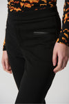 Joseph Ribkoff Heavy Knit And Faux Leather Pants - Style 234036, front, closeup