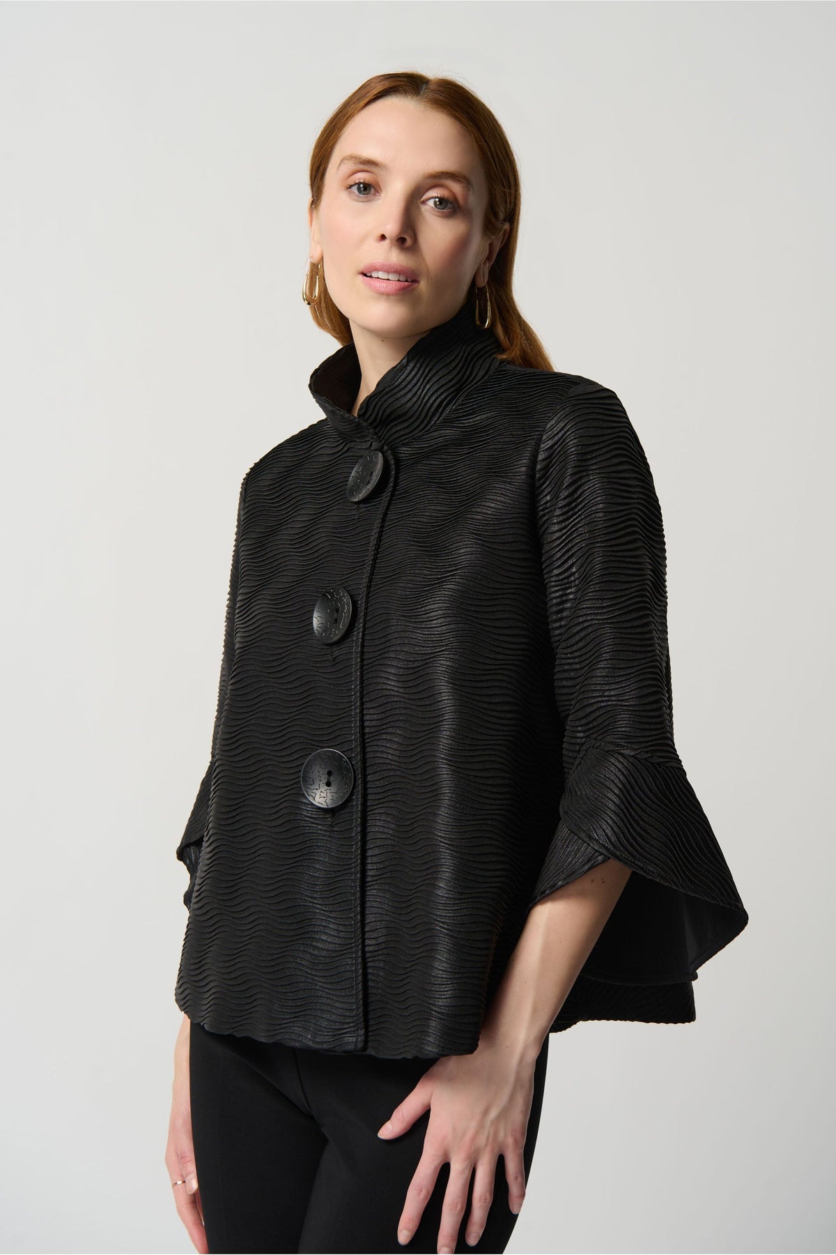 Joseph Ribkoff Trapeze Jacket With Stand Collar - Style 234260, front, black