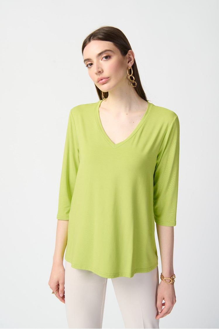 Joseph Ribkoff Bamboo Jersey Trapeze Top - Style 241038, front, keylime