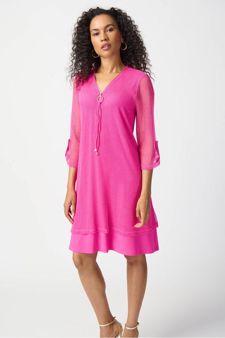 Joseph Ribkoff Silky Knit Layered Dress - Style 241115, front, ultra pink