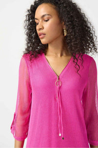 Joseph Ribkoff Silky Knit Layered Dress - Style 241115, front closeup, ultra pink