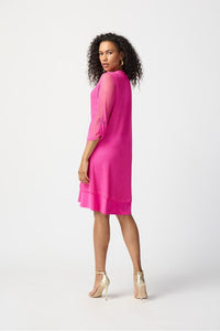 Joseph Ribkoff Silky Knit Layered Dress - Style 241115, back, ultra pink