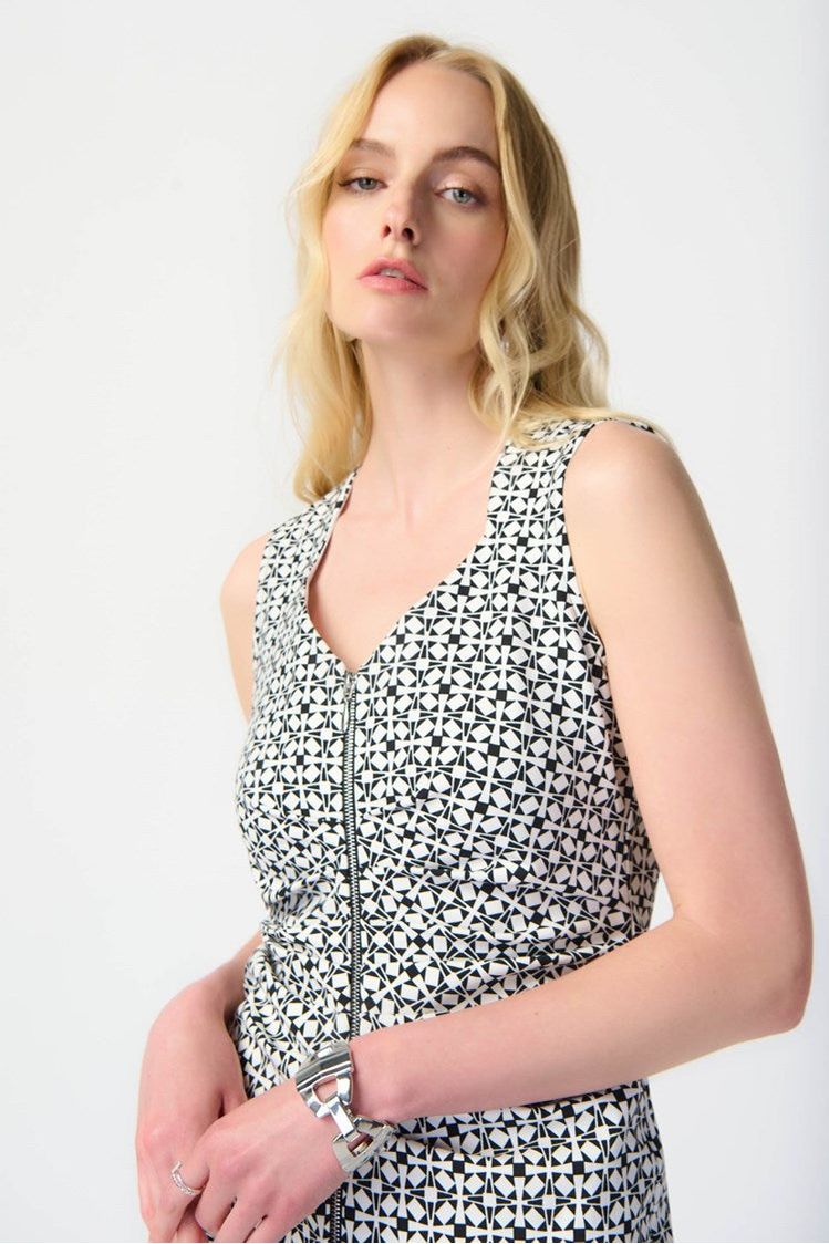 Joseph Ribkoff Geometric Print Millennium Sheath Dress - Style 241171, front closeup