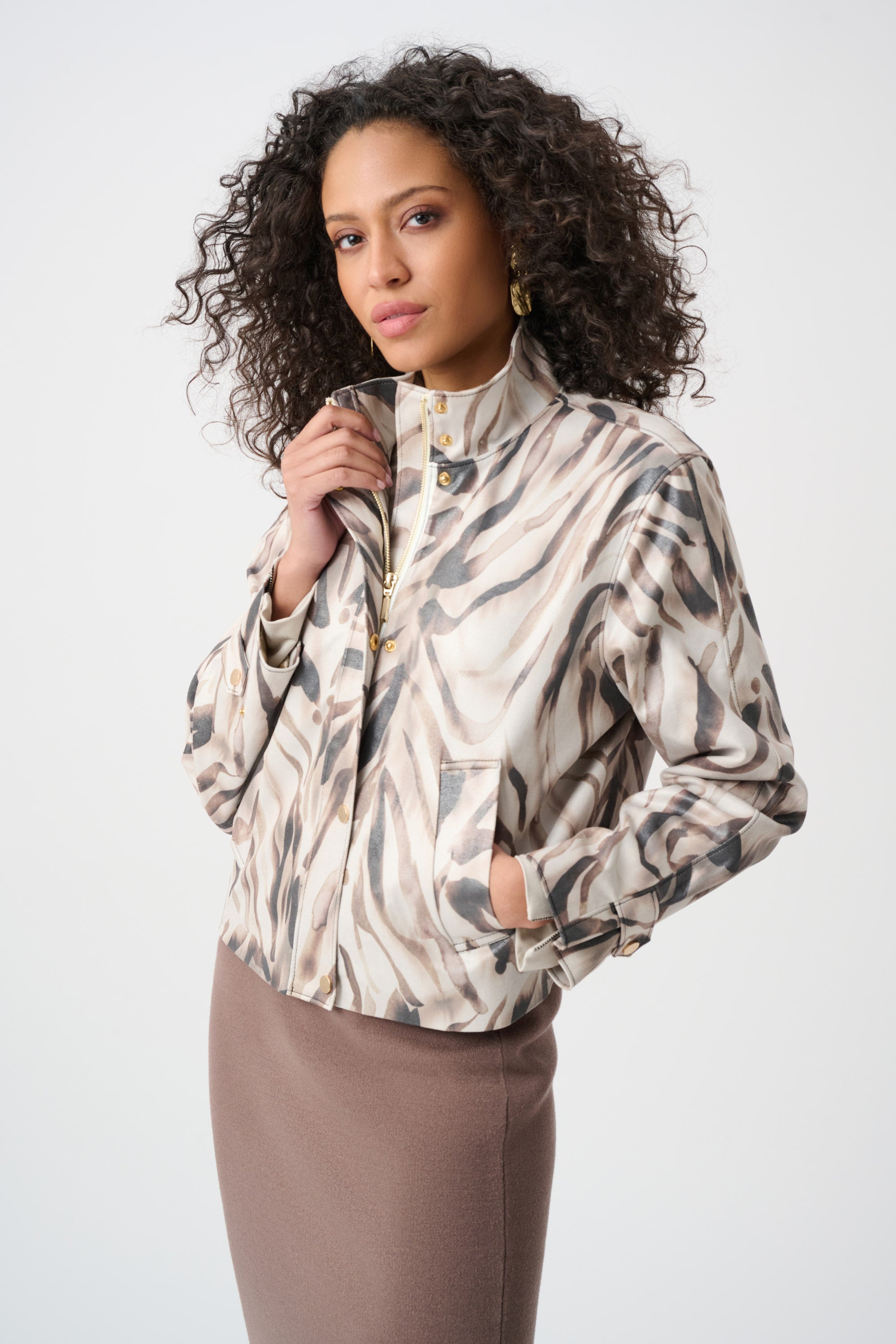 Joseph Ribkoff Foiled Faux Suede Animal Print Jacket - Style 263944