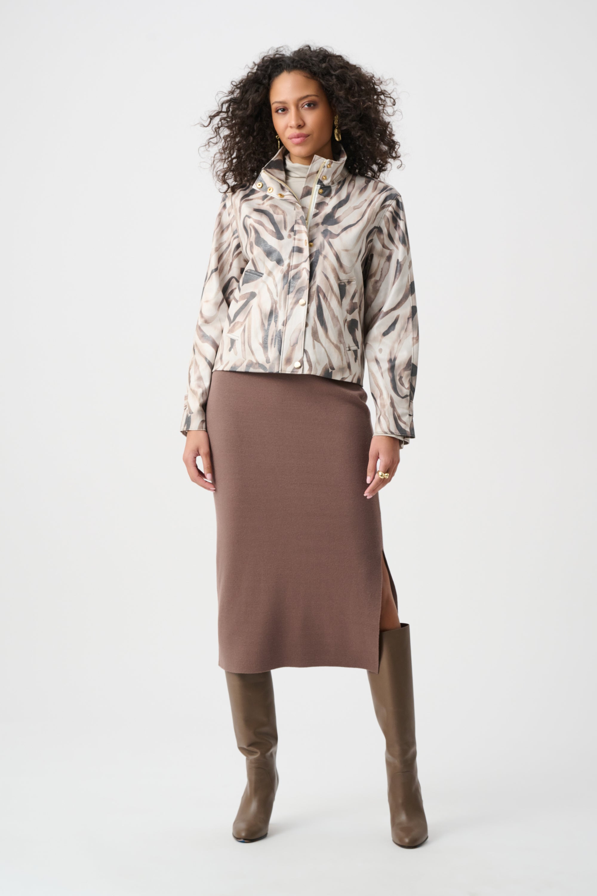 Joseph Ribkoff Foiled Faux Suede Animal Print Jacket - Style 263944