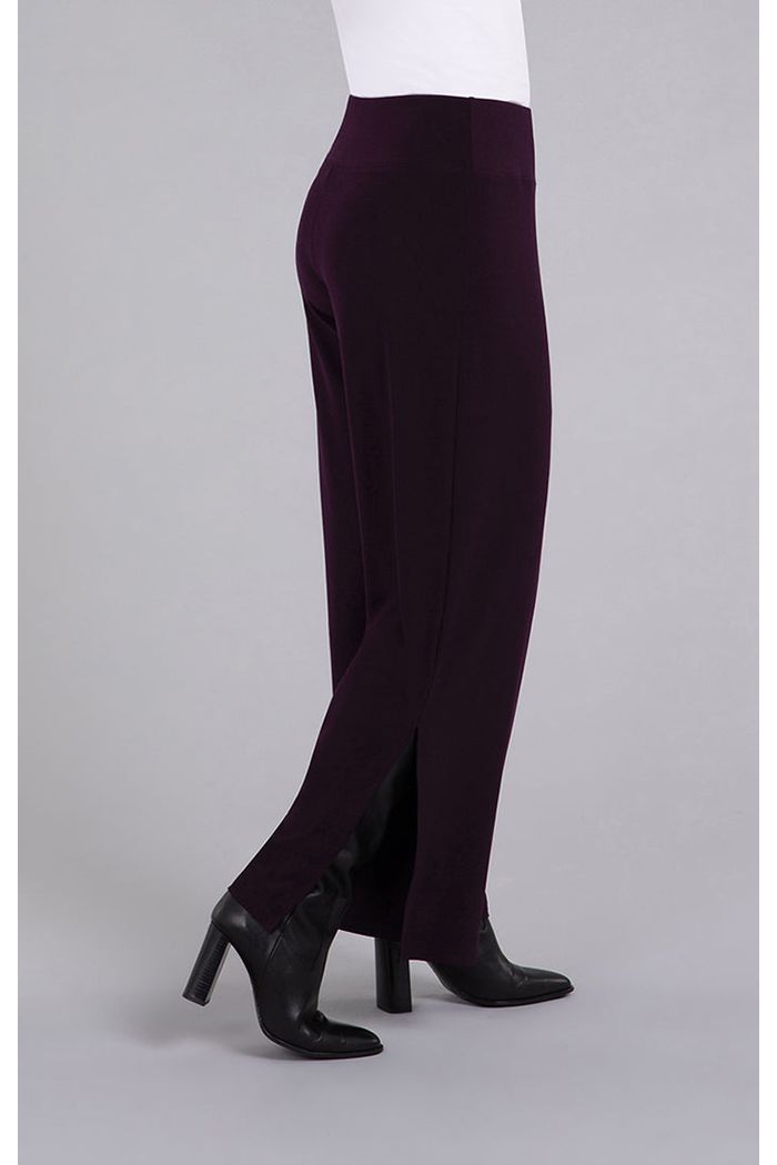 Sympli Side Slit Wide Pant - Style 27257, side2, currant