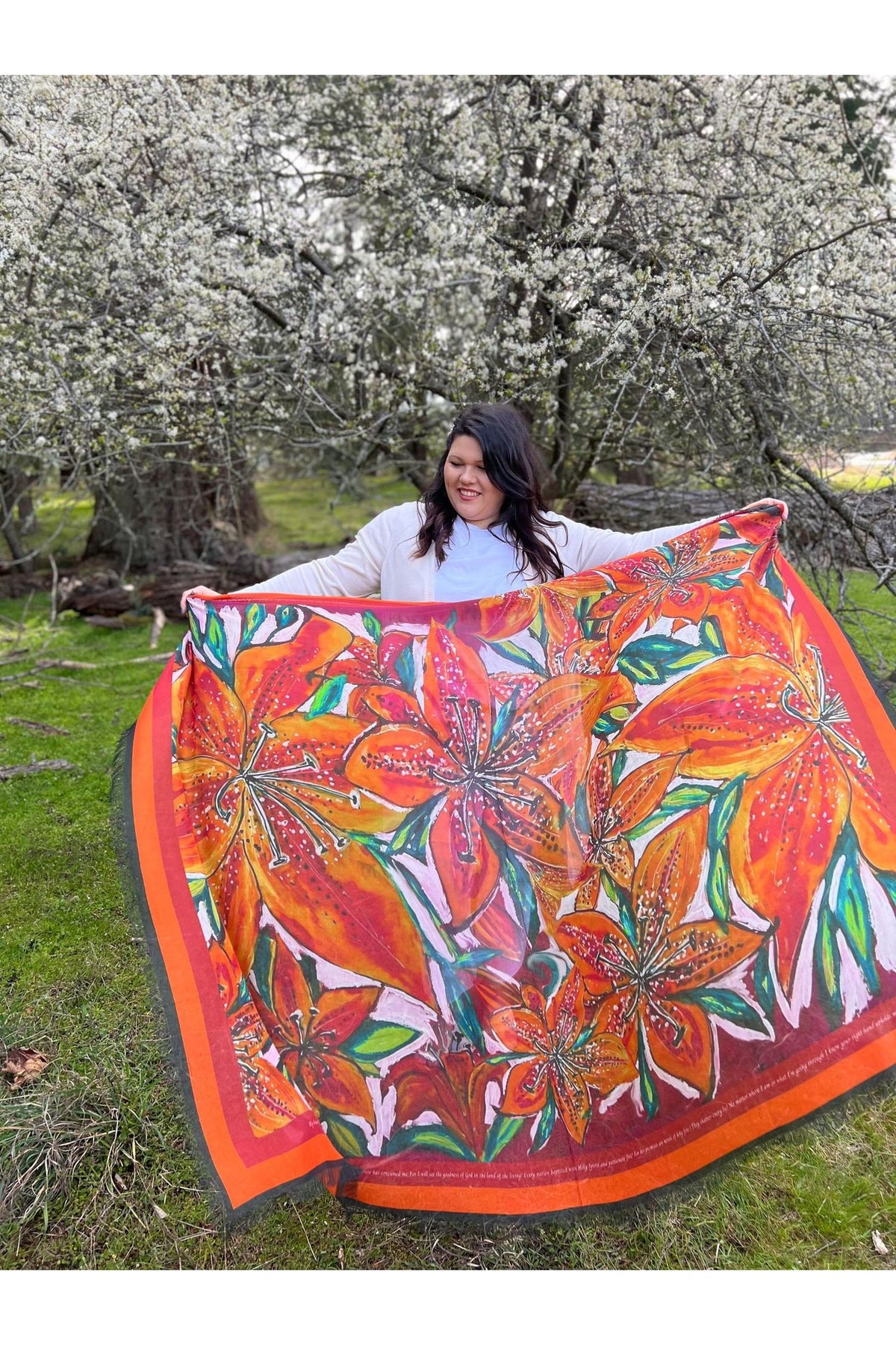 Love's Pure Light "The Saskatchewan Fire Lily" Silk Shawl - Style D-448, fig1