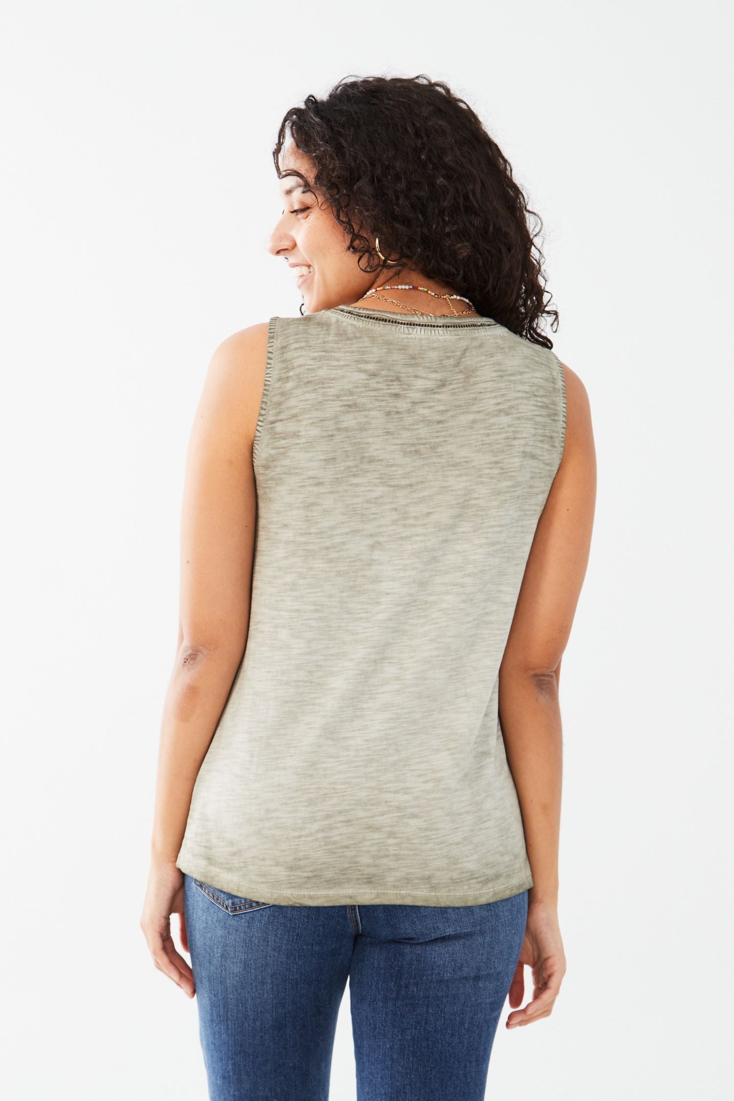 FDJ Sleeveless V-Neck Jersey Top - Style 3026476, back, fern