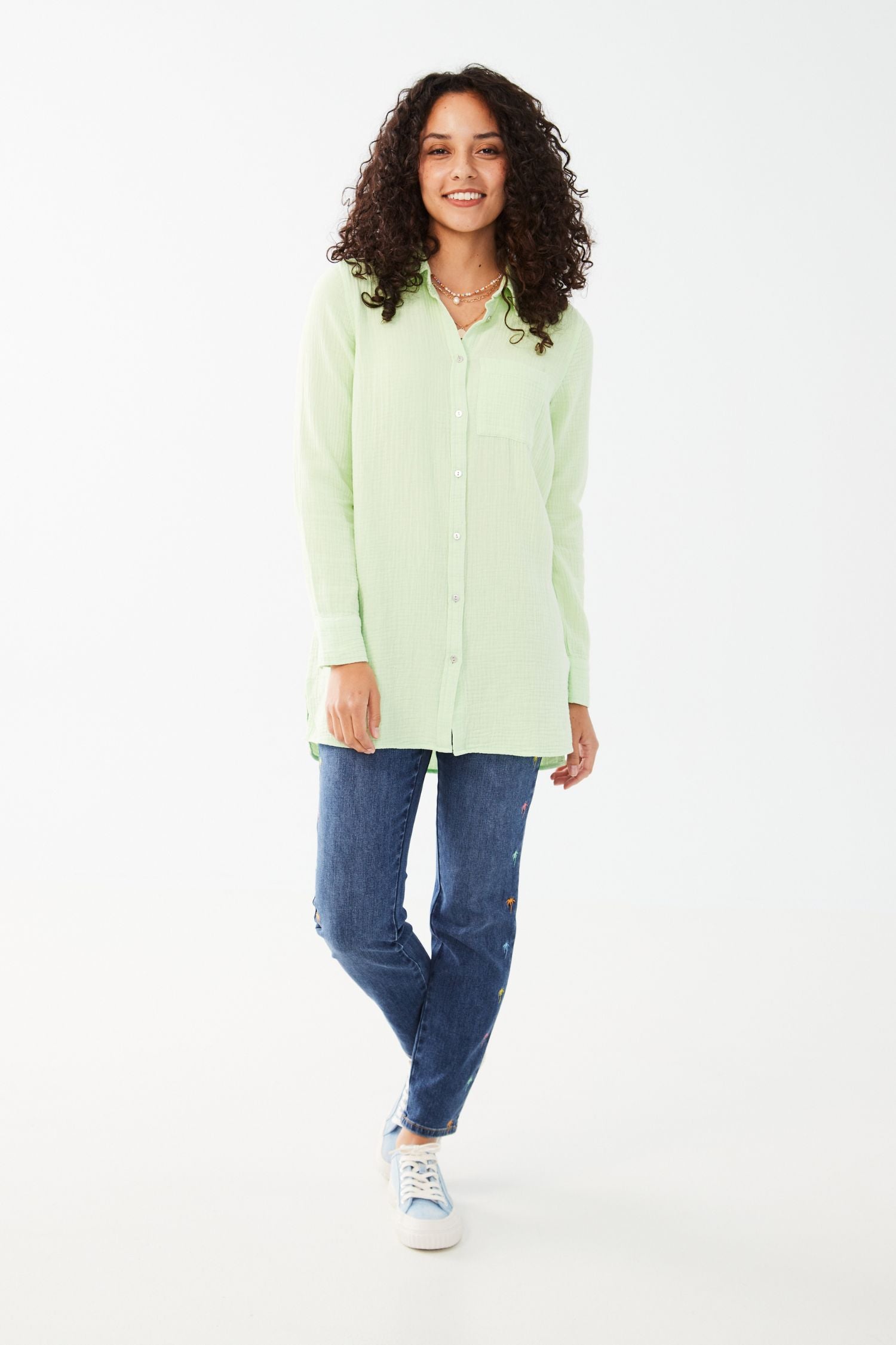 FDJ Long Sleeve Crinkle Cotton Tunic - Style 7122975F, front2, green