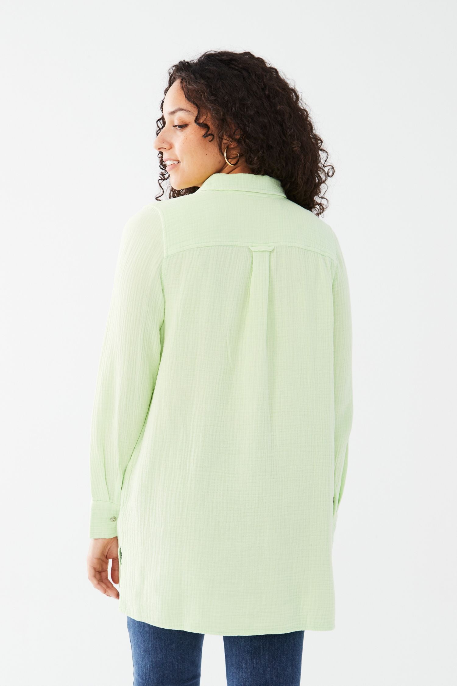 FDJ Long Sleeve Crinkle Cotton Tunic - Style 7122975F, back, green